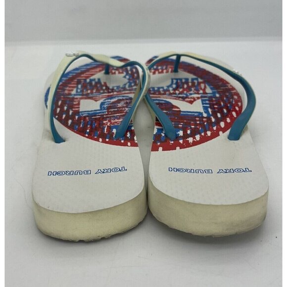 Tory Burch  3D Logo Ivory/Blue/Red Flip Flops Sandals Rubber Size 6 US - Picture 4 of 10